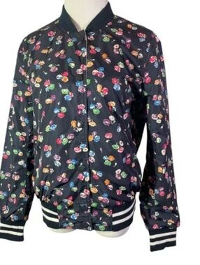 Coach Womens Navy Floral Bomber Jacket Reversible Size Small Trendy Streetwear